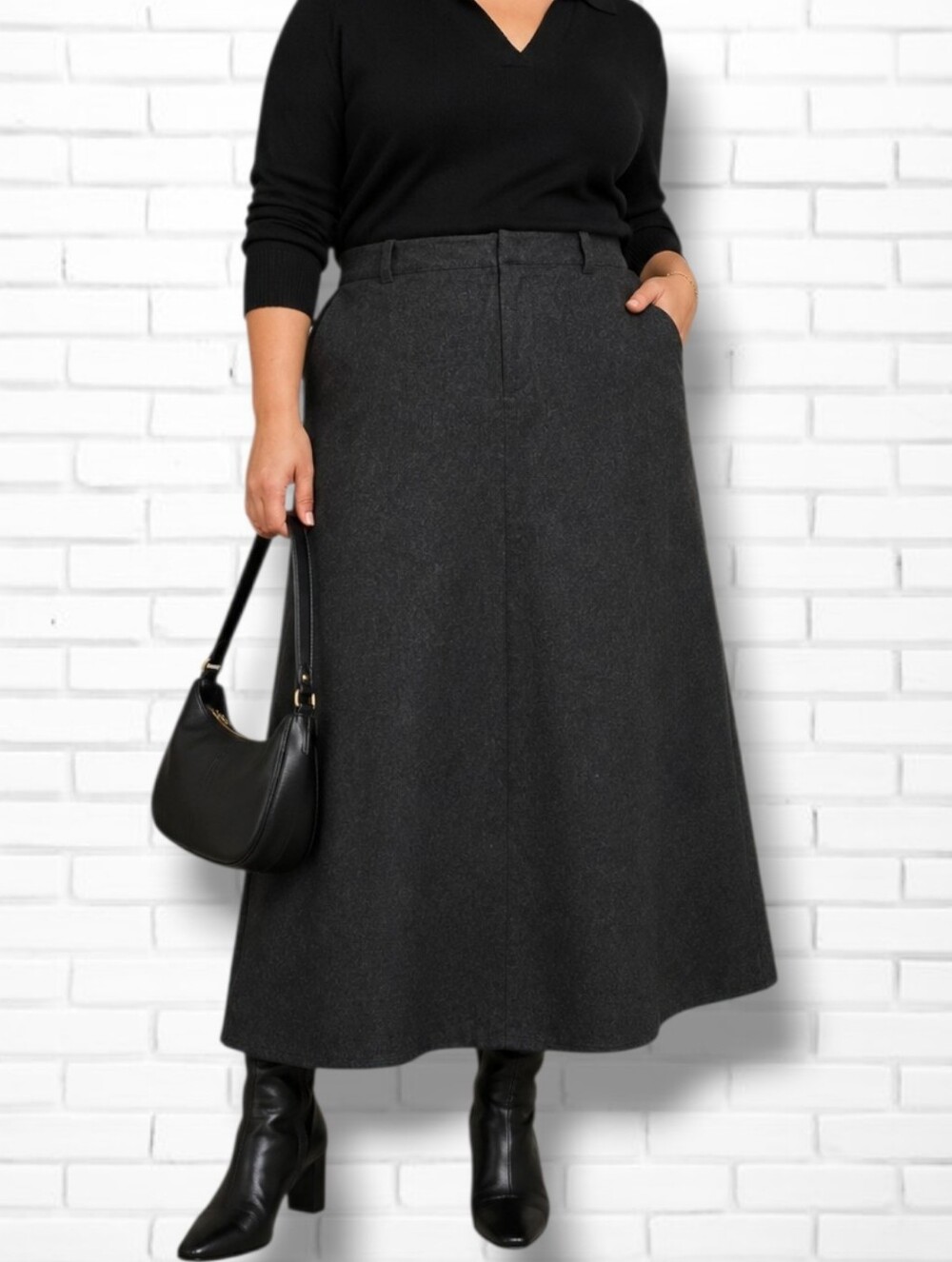 Eddie Bauer Dark Grey Wool Ankle Length Skirt Size 12